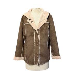 Mifresia Brown Faux Suede Shearling Jacket Hooded Coat Afghan Y2K Penny Lane L